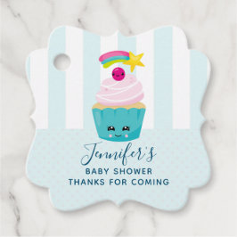 Cute Blue Cupaka med Kawaii Ansikte Baby Shower Gåvor Etiketter