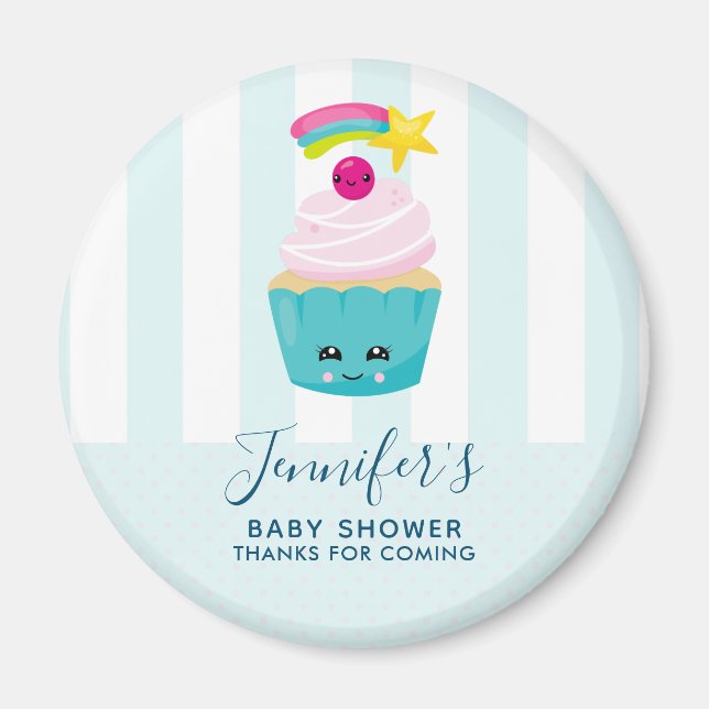 Cute Blue Cupaka med Kawaii Ansikte Baby Shower Magnet (Framsidan)