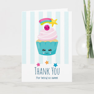 Cute Blue Cupaka med Kawaii Ansikte födelsedagen T Kort