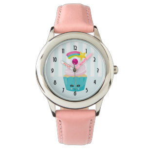 Cute Blue Cupcoa med Kawaii Ansikte Armbandsur