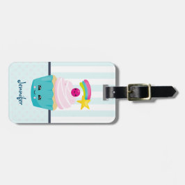 Cute Blue Cupcoa med Kawaii Ansikte Bagagebricka