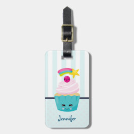 Cute Blue Cupcoa med Kawaii Ansikte Bagagebricka