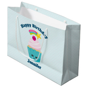 Cute Blue Cupcoa med Kawaii Ansikte Birthday