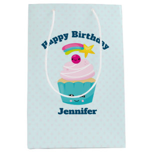 Cute Blue Cupcoa med Kawaii Ansikte Birthday