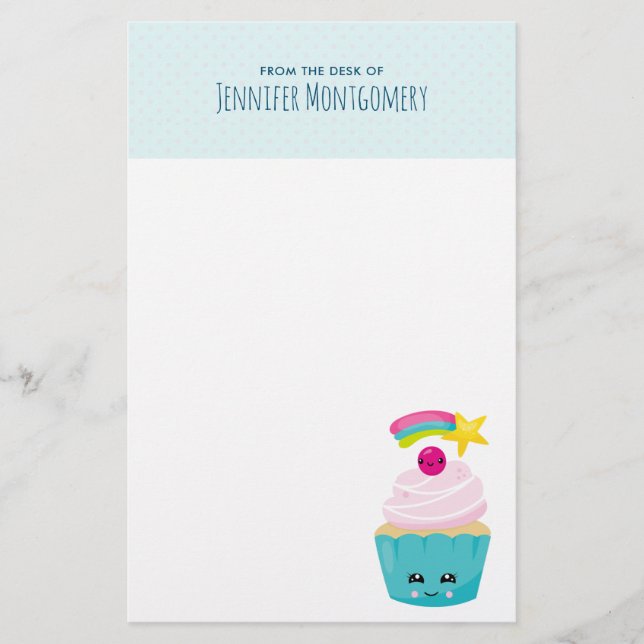 Cute Blue Cupcoa med Kawaii Ansikte Brevpapper (Framsida)
