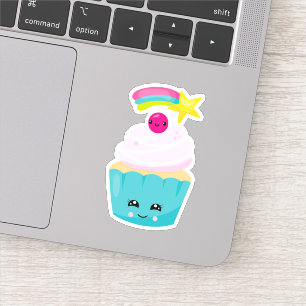 Cute Blue Cupcoa med Kawaii Ansikte Klistermärken