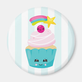 Cute Blue Cupcoa med Kawaii Ansikte Magnet