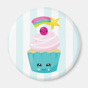 Cute Blue Cupcoa med Kawaii Ansikte Magnet