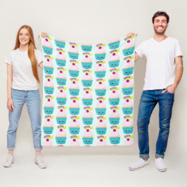 Cute Blue Cupcoa med Kawaii Ansikte Mönster Fleecefilt