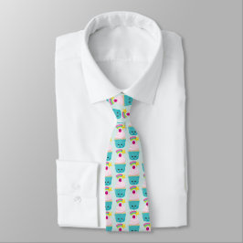 Cute Blue Cupcoa med Kawaii Ansikte Mönster Slips
