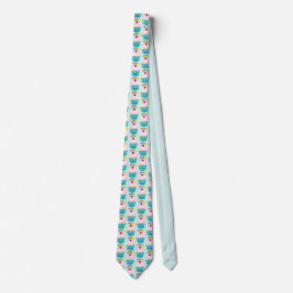 Cute Blue Cupcoa med Kawaii Ansikte Mönster Slips