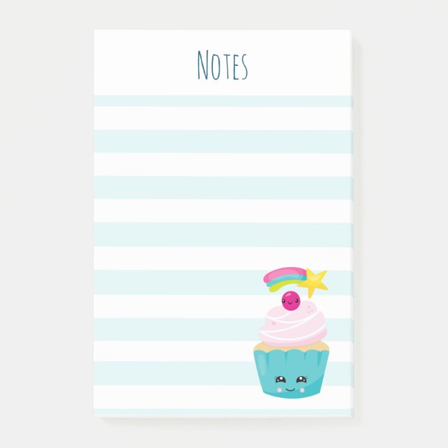 Cute Blue Cupcoa med Kawaii Ansikte Post-it Block (Framsida)
