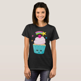Cute Blue Cupcoa med Kawaii Ansikte T Shirt