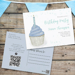 Cute Blue Cupcoa QR Code Social Media Whimsisique Vykort