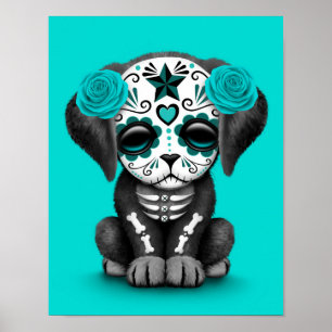 Cute Blue Day of the dead Puppy Hund Poster