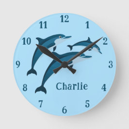 Cute Blue Delphys children Wall Clock Rund Klocka
