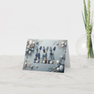 Cute blue denim bunnies easter card tack kort