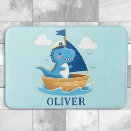 Cute Blue Dino Boat Kapten Badrumsmatta