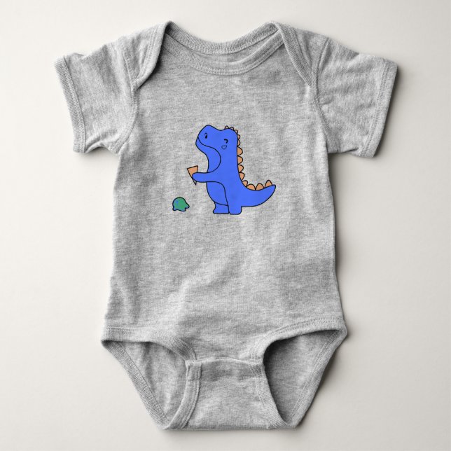Cute Blue Dino – Kawaii Dinosaur Cartoon T Shirt (Framsida)