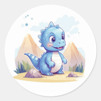 Cute blue dinosauaur runt klistermärke
