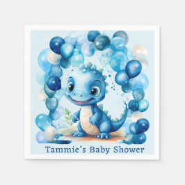 Cute Blue Dinosaur Balloons Boy Shower Pappersservett