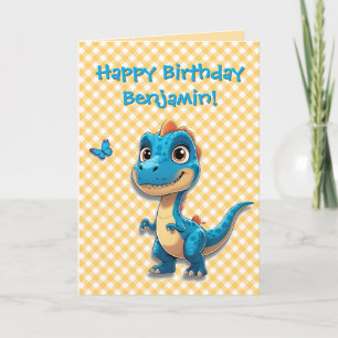 Cute Blue Dinosaur Birthday Card-för barn Kort