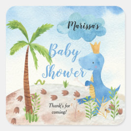Cute Blue Dinosaur Handflatan Träd Boy Shower Fyrkantigt Klistermärke