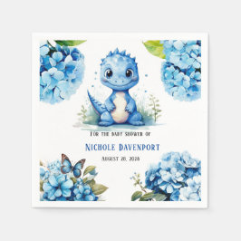 Cute Blue Dinosaur med Blommigt Boy Baby Shower Pappersservett