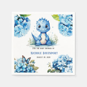 Cute Blue Dinosaur med Blommigt Boy Baby Shower Pappersservett