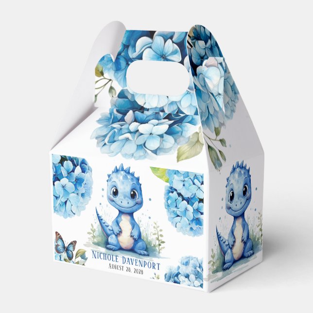 Cute Blue Dinosaur med Blommigt Boy Baby Shower Presentaskar (Framsidan Sidan)