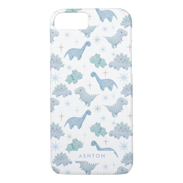 Cute Blue Dinosaur Mönster Boys Case-Mate iPhone Skal (Baksida)