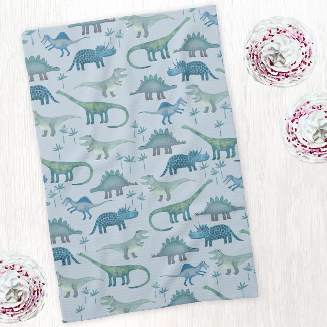 Cute Blue Dinosaur Mönster Kökshandduk (Blue dinosaur art kitchen tea towel)
