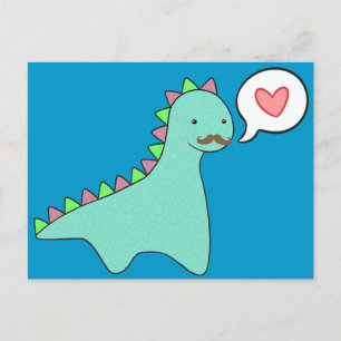 Cute Blue Dinosaur Mustache Vykort