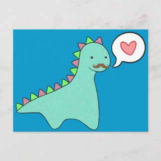 Cute Blue Dinosaur Mustache Vykort