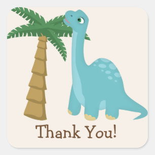 Cute Blue Dinosaur-Tack Fyrkantigt Klistermärke