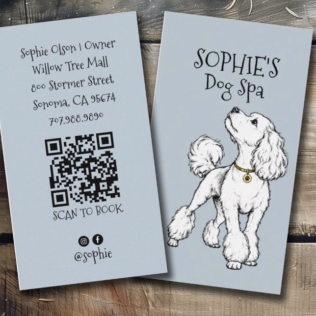 Cute Blue Dog Grooming Spa QR-kod Visitkort (Skapare uppladdad)