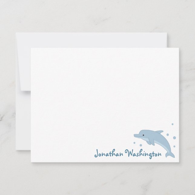 Cute Blue Dolphin Note Card Anteckningskort (Framsida)