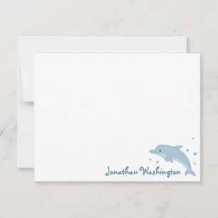 Cute Blue Dolphin Note Card Anteckningskort