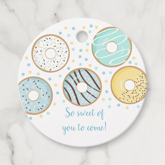 Cute Blue Donut Baby Sprinkle Gåvor Etiketter (Framsida)