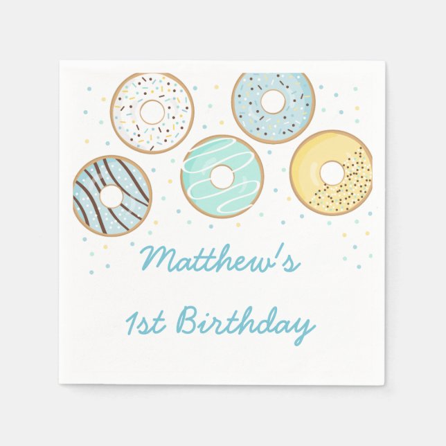Cute Blue Donut Birthday Pappersservett (Framsidan)