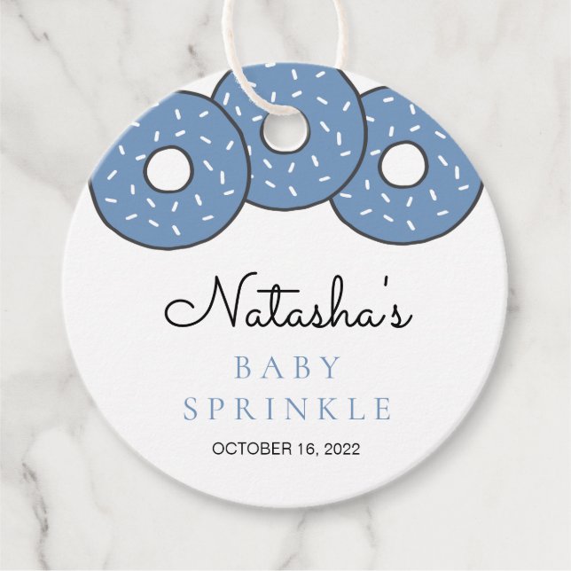 Cute Blue Donuts Baby Shower Sprinkle Gåvor Etiketter (Framsida)
