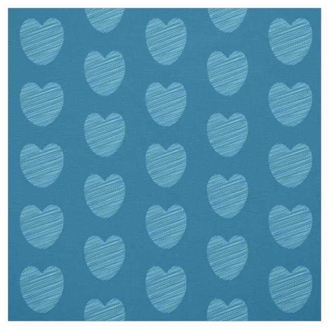 Cute Blue Doodle Heart Mönster Tyg (Provkarta)