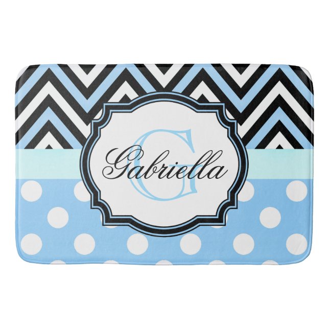 Cute Blue Dots och Rand Badrumsmatta (Framsidan)