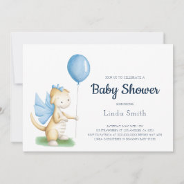 Cute Blue Dragon Boy Shower Inbjudningar