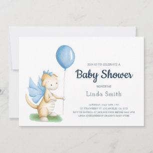 Cute Blue Dragon Boy Shower Inbjudningar