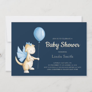 Cute Blue Dragon Boy Shower Inbjudningar