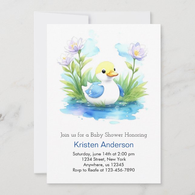 Cute Blue Duckling Meadow Boy Shower Inbjudningar (Framsida)