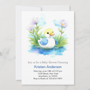 Cute Blue Duckling Meadow Boy Shower Inbjudningar