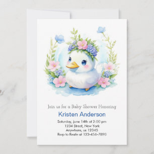 Cute Blue Duckling Watercolor Boy Shower Inbjudningar