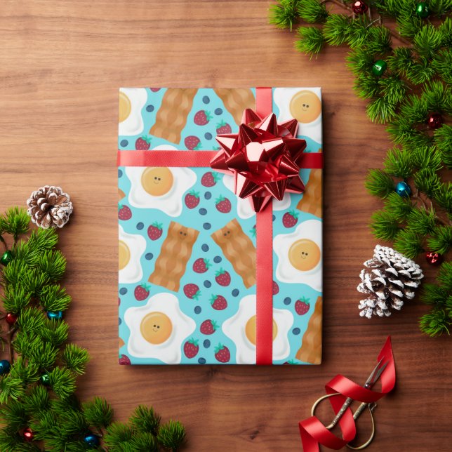 Cute Blue Eggs Bacon Strawberries Blueberries  Presentpapper (Julgåva)